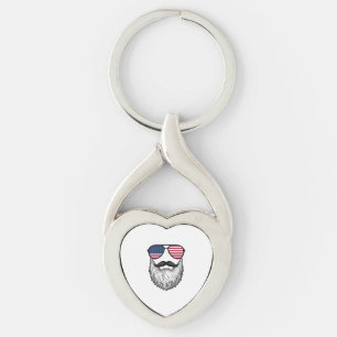 Vintage Patriotic Beard Sunglasses Graphic Shirt_1 Key Ring
