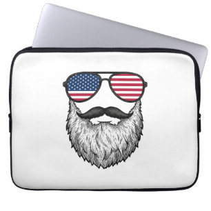 Vintage Patriotic Beard Sunglasses Graphic Shirt_1 Laptop Sleeve