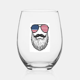 Vintage Patriotic Beard Sunglasses Graphic Shirt_1 Stemless Wine Glass