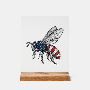 Vintage Patriotic Bee Vector Graphic Shirt Design_ Acrylic Sign