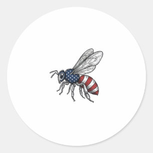 Vintage Patriotic Bee Vector Graphic Shirt Design_ Classic Round Sticker