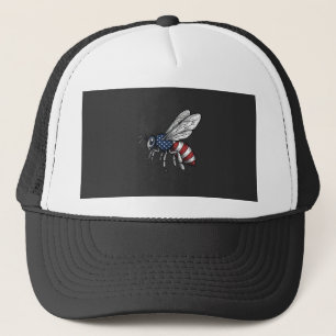 Vintage Patriotic Bee Vector Graphic Shirt Design_ Trucker Hat