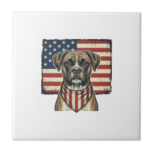 Vintage Patriotic Boxer Dog Flag Shirt Design_1 Ceramic Tile