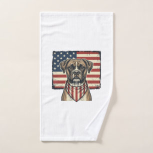 Vintage Patriotic Boxer Dog Flag Shirt Design_1 Hand Towel