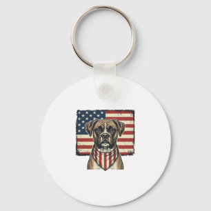 Vintage Patriotic Boxer Dog Flag Shirt Design_1 Key Ring