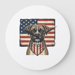 Vintage Patriotic Boxer Dog Flag Shirt Design_1 Large Clock