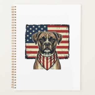 Vintage Patriotic Boxer Dog Flag Shirt Design_1 Planner