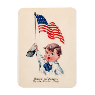 Vintage Patriotic Boy American Flag 4th of July Magnet