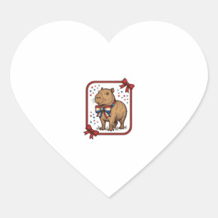 Vintage Patriotic Capybara Bow Tie Shirt Design_1 Heart Sticker