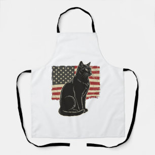 Vintage Patriotic Cat Flag Graphic T-Shirt Design_ Apron