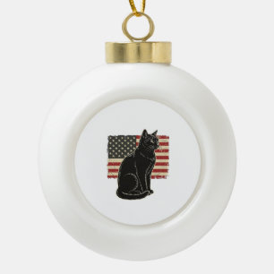 Vintage Patriotic Cat Flag Graphic T-Shirt Design_ Ceramic Ball Christmas Ornament