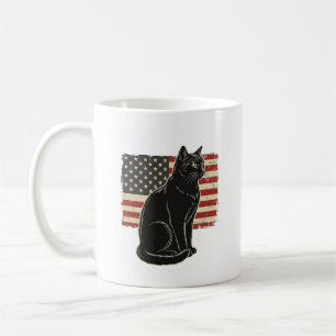 Vintage Patriotic Cat Flag Graphic T-Shirt Design_ Coffee Mug