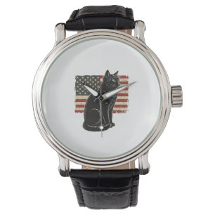 Vintage Patriotic Cat Flag Graphic T-Shirt Design_ Watch