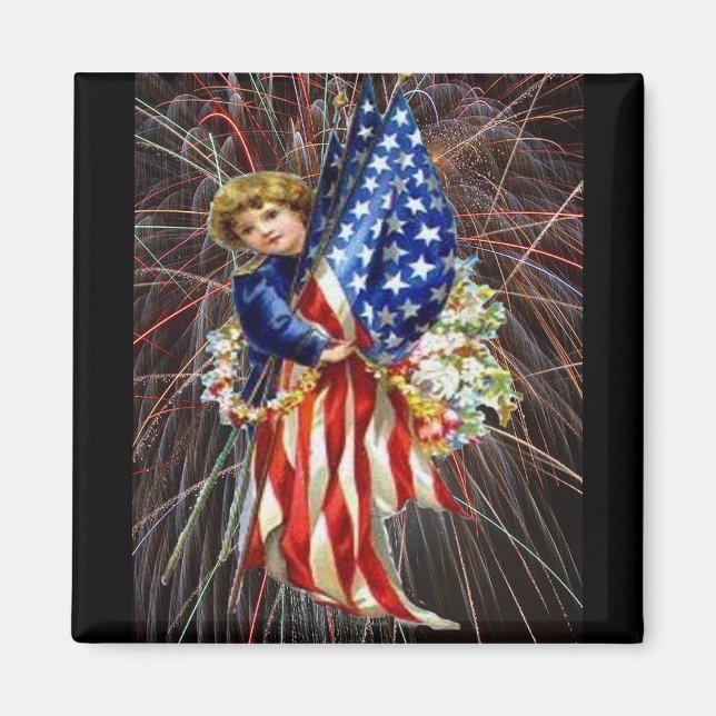 Vintage Patriotic Child and Fireworks Magnet (Front)
