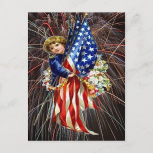 Vintage Patriotic Child and Modern Fireworks, ZSSG Postcard