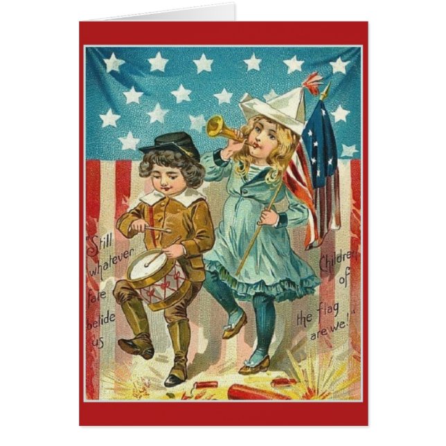 Vintage Patriotic Children Flag Card (Front)