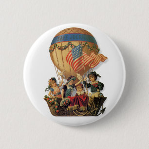 Vintage Patriotic, Children in a Hot Air Balloon 6 Cm Round Badge