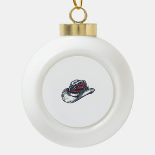 Vintage Patriotic Cowboy Hat Flower Shirt Design_1 Ceramic Ball Christmas Ornament