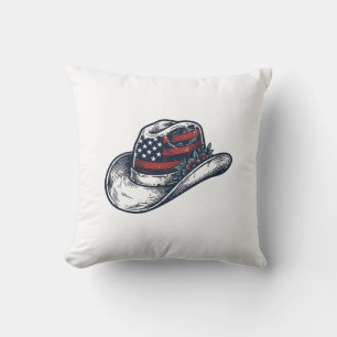 Vintage Patriotic Cowboy Hat Flower Shirt Design_1 Cushion