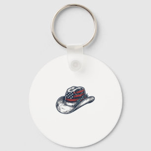 Vintage Patriotic Cowboy Hat Flower Shirt Design_1 Key Ring