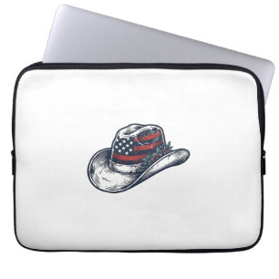 Vintage Patriotic Cowboy Hat Flower Shirt Design_1 Laptop Sleeve