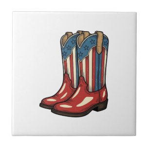 Vintage Patriotic Cowgirl Boots Western Shirt_1 Ceramic Tile
