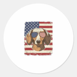 Vintage Patriotic Dachshund Flag Sunglasses Vector Classic Round Sticker