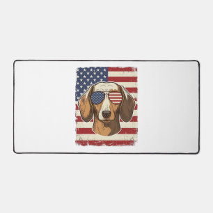 Vintage Patriotic Dachshund Flag Sunglasses Vector Desk Mat