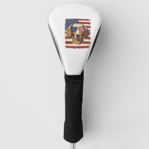 Vintage Patriotic Dachshund Flag Sunglasses Vector Golf Head Cover