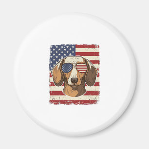 Vintage Patriotic Dachshund Flag Sunglasses Vector Magnet