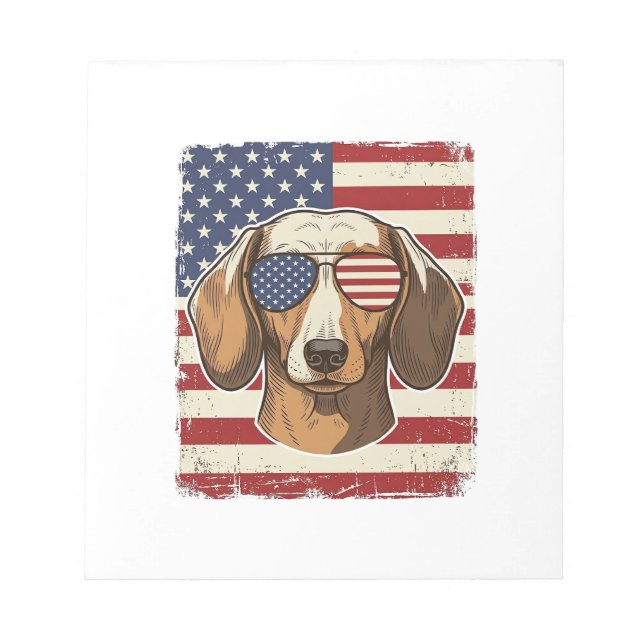 Vintage Patriotic Dachshund Flag Sunglasses Vector Notepad (Front)