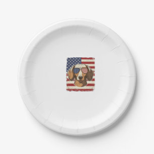 Vintage Patriotic Dachshund Flag Sunglasses Vector Paper Plate
