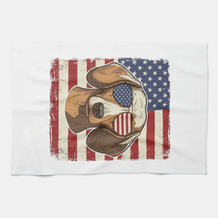 Vintage Patriotic Dachshund Flag Sunglasses Vector Tea Towel
