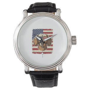 Vintage Patriotic Dachshund Flag Sunglasses Vector Watch