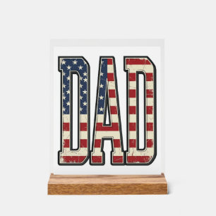 Vintage Patriotic Dad Flag Lettering Shirt Design_ Acrylic Sign