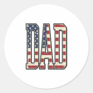 Vintage Patriotic Dad Flag Lettering Shirt Design_ Classic Round Sticker
