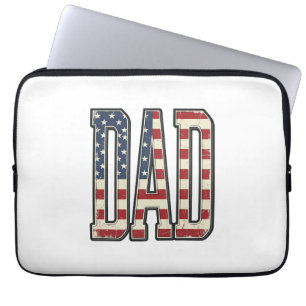 Vintage Patriotic Dad Flag Lettering Shirt Design_ Laptop Sleeve