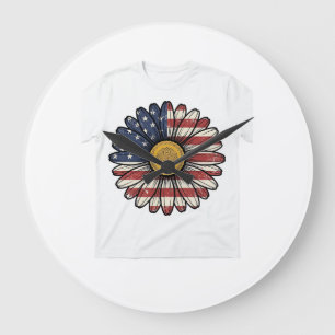 Vintage Patriotic Daisy Flower Vector Design_1 Large Clock