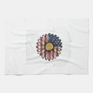 Vintage Patriotic Daisy Flower Vector Design_1 Tea Towel
