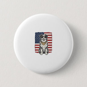 Vintage Patriotic Dog American Flag Shirt Design_1 6 Cm Round Badge
