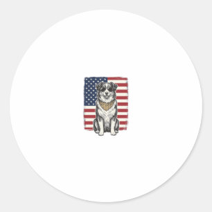 Vintage Patriotic Dog American Flag Shirt Design_1 Classic Round Sticker