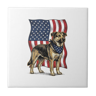 Vintage Patriotic Dog Flag Vector Shirt Design_1 Ceramic Tile