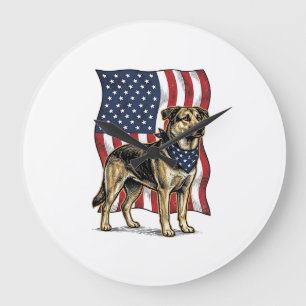 Vintage Patriotic Dog Flag Vector Shirt Design_1 Large Clock