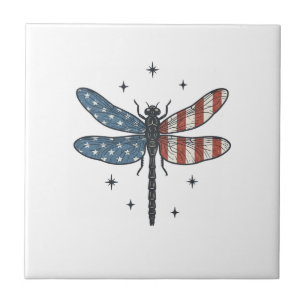 Vintage Patriotic Dragonfly Vector Shirt Design_1 Ceramic Tile