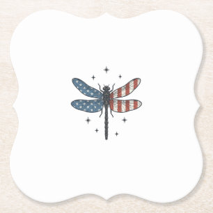 Vintage Patriotic Dragonfly Vector Shirt Design_1 Paper Coaster