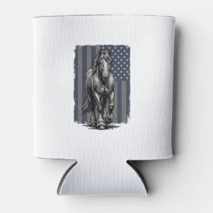 Vintage Patriotic Draught Horse Flag Vector Design Can Cooler