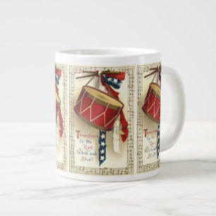 Vintage Patriotic, Drums with Musical Notes Large Coffee Mug