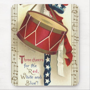 Vintage Patriotic, Drums with Musical Notes Mouse Pad