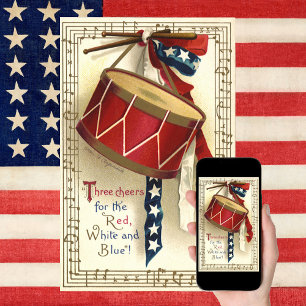 Vintage Patriotic, Drums with Musical Notes Poster