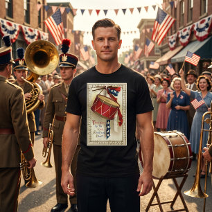 Vintage Patriotic, Drums with Musical Notes T-Shirt